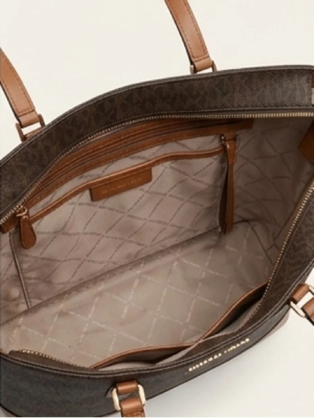 New Michael Kors Kelli Brown Logo Tote with Tan Trim